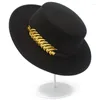 Beralar fedora şapka şapka deri kemer üfleyici düz yuvarlak üst yetişkin caz hissedilen fedoras cap bayan trilby kadın chapeau kapaklar