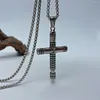 Chains Religious Crucifix Jesus Cross Pendant Necklaces Male Gold Color Stainless Steel Byzantine For Men Jewelry Drop