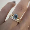 3st Acid Blue Crystal Rings for Women Fashion Yellow Gold Color Wedding Women's Ring Luxury Brand Jewets Gifts Accessories 270V