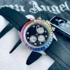 Luxury Mens Diamond Designer Watch Rainbow Di Automatisk mekanisk klocka rostfritt stål Rem klassiker tre ögondesign mode företag klocka