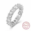 25 Gümüş Pave Yastık Kesme Tam Kare Simüle Simüle Eternity Band Nişan Düğün Taş Yüzük Boyutu 5 6 7 8 9 10244L