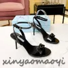 Mach Satin bow High heels shoes and sandals Rhinestone bowtie Ankle Strap Winding Banquet wedding Female crystal high-heeled sandals