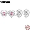 Stud Wostu 925 Sterling Gümüş Güzel Pembe Kalp Küpe Kadınlar için Temiz Zirkon Damla Kulak Turkları Düğün Partisi Hediyesi Yeni YQ231026