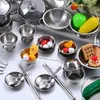 Kitchens Play Food 25 / 32 Pcs Mini Kitchen Toys Set for Kids Stainless Steel Can Hold Food Pretend Play Toy VIP DropshippingL231026