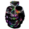 Herrtröjor abstrakt konstskalle 3D tryckt huva tröja streetwear hip hop y2k topp pullover student unisex halloween costume