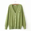 Malhas femininas camisetas plus size 2xl 3xl decote em v primavera outono preto verde cardigans manga comprida bonito impresso feminino outerwear 231025