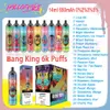 Original Bang King 6000 Puff E Cigarros 14ml Bobina de Malha 0% 2% 3% 5% Nível 1100mAh Recarregável Bettery 24 Sabores Descartáveis Vape Pen Puffs 6k