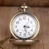 Pocket Watches Vintage Gear Exquisite Classic Bronze Engraved Quartz Watch Rotro Necklace Chain Pendant Gift for Men