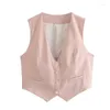 Women's Vests 2023 Pink White Black Vest Woman Cropped Sleeveless For Women Summer Suit Short Elegant Coats Waistcoat