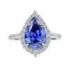 Cluster Rings Pear-Shaped Simulation Sapphire Diamond Ring