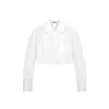 Blouses Femmes Blanc Simple Boutonnage Chemise Courte 2023 Printemps Automne Mode Coréenne Femmes Élégant Chemisier À Manches Longues Hauts Bureau Dame Simple