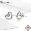 Stud BAMOER Pink Heart Earrings for Women 925 Sterling Silver Bling Zircon Stone Rainbow Amour Ear Studs Jewelry Birthday Gifts YQ231026