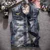 Men's Vests Mcikkny Men Vintage Washed Denim Vest Multi Pockets Cargo Motorcycle Jeans Waistcoats For Male Spring Autumn2025