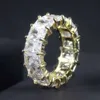 C7532 Anello Hip Hop all'ingrosso in argento sterling 925 ghiacciato con taglio baguette completo e anello eternità con fascia in diamanti Moissanite di colore