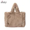 Evening Bags Winter large Tote Bag Luxury Faux Fur Women Handbags Designer Lady Hand Bags Fluffy Soft Plush Shopper Bag Warm Sac 231026