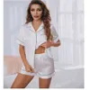 Home Clothing Women's Womens Silk Satin Pajamas Set Short Sleeve Two-piece Pj Sets Sleepwear Loungewear Button-down 230418WX29