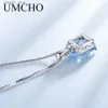 Hänge halsband umcho ädelsten nano blå topaz hängen halsband för kvinnor märke fina smycken äkta 925 sterling silver fyrkantiga party smycken q231026