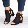 Sandals 2023Women Chunky High Heels Soild Gladiator Open Peep Toe Women Black Shoes Buckle Back Zipper Sandalias De Mujer