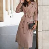 Women's Wool Blends 2023 Elegant Solid Laceup Loose Midi Cardigan Autumn Winter Casual Long Sleeve Outwear Women Fashion Lapel Collar Coat 231026