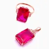 Bagues de cluster 585 violet plaqué or 14 carats rose incrusté rubis carré pour les femmes ouvrant des bijoux de fiançailles de luxe glamour exquis