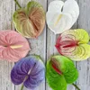 Decorative Flowers Artificial Anthurium FlowerSoft Glue Feel Succulent Plants GreenPlants HomeDecoration 3D