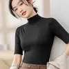 Women's T Shirts Tshirts Superior Quality Spring/summer Turtleneck Cotton Silk Solid Color Short Sleeve Ladies Tops Drop YWEFH999