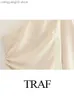 Vestidos casuais básicos TRAF feminino verão plissado vestido de um ombro moda franjas borda cintura alta assimétrica uma manga vestidos midi femininos T231026