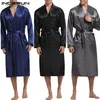 Moda cetim de seda dos homens sleepwear robe manga longa outono longo roupão lightwear cinto removível bolsos vestido pijamas229m