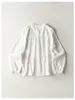 Blusas femininas gola babados camadas duplas fio de algodão plissado solto único breasted camisa blusa 2023 outono mori