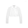 Blouses Femmes Blanc Simple Boutonnage Chemise Courte 2023 Printemps Automne Mode Coréenne Femmes Élégant Chemisier À Manches Longues Hauts Bureau Dame Simple