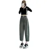 Jeans pour femmes Vintage Cement Grey Femmes 2023 Pantalon Baggy taille haute avec neuf points jambe large Harlan