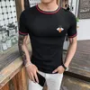 Heren T-shirts BLDRRO 2023 Zomer Ronde Hals Gestreept T-shirt met korte mouwen Ijs Zijde Slim Fit Trui Truien Dun borduurwerk