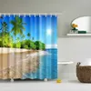 Zasłony prysznicowe nadmorski krajobraz plażowy kurtyna prysznicowa 3D palmy zasłony poliestr wodoodporności wodoodporności w kąpieli wystrój domu zasłona 231025
