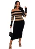 Casual Dresses Women's Autumn -Selling Long-Sleeved Off-the-Shoulder Fashion Temperament Tight Striped Ladies 'High Street Dress