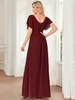 Party Dresses Elegant Evening Double V-ringning En flytande kjol och ruffle ärmar 2023 Ever Pretty of Chiffon Bourgogne Bridesmaid Dress