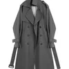 Pelliccia sintetica da donna EAM Donna Grigio Breve fasciatura Taglia grande Trench Risvolto Manica lunga Vestibilità ampia Giacca a vento Moda Primavera Autunno 2023 1DA757 231025