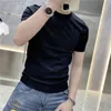 Sommer-Herren-T-Shirts, Strickwaren, Stickerei-T-Shirt, Herren-T-Shirts, weiß, schwarz, Slim-Fit, kurzärmelig, O-Ausschnitt, Herren-Baumwollmischung, Stretch, weich