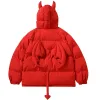 High Street Padded Parkas Men Hip Hop Devil Horns Wing Tail Designer Hooded Down Jackets Winter Thicken Puffer Coats With