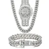 Zegarki damskie luksus mrożony zegarek dla mężczyzn dla mężczyzn Hip Hop Miami Bling CZ kubańska łańcuch duży złoty łańcuch naszyjnik utwardzony dhinestones men biżuteria Zestaw biżuterii 231025