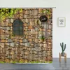 シャワーカーテンの花植物の風景シャワーカーテンセット花の緑の葉の風景庭の壁の装飾フック付きバスルームの装飾スクリーン231025