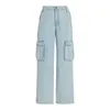 Jean femme printemps été pantalon en jean bleu ciel Baggy jambe large avec plusieurs poches