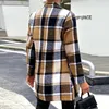 Women's Leather Faux Leather Women Fashion Plaid Print Woolen Coat Autumn Elegant Single-breasted Loose Jacket Winter Casual Long Sleeve Outerwear 231026