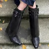 Boots Autumn Cowboy for Women Fashion Slip On Long Pipe Female Square High Heel Trend Winter Footwear 231026