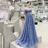 エスニック服fzslcyiyiブルーウエディングドレスqipao 2023肩の肩短袖長いガウンレースアップリケフォーマルなイブニングドレス