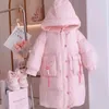 Donsjas Kinderkleding Warme katoenen donsjas voor meisjes Winter Dikker Parka Met capuchon Kinderen Bovenkleding Mode Grote zakjassen 231025