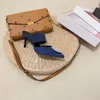 Sandali da donna estivi Scarpe a punta da spiaggia Fibbia per cintura Tacchi alti 8 cm Sandali da donna Velluto in metallo da lavoro Donna 35-42