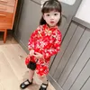 Этническая одежда Cheongsam для девочек, платье в китайском стиле, женский ретро, национальный атласный Ципао, детские сломанные цветы, Hanfu