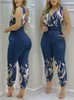 Women's Jumpsuits Rompers Women Jumpsuits 2023 Sleeveless V-Neck Boho Floral Print Wide Leg Long Pants Rompers Ladies Spaghetti Strap Plus Size Trousers T231026