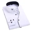 Hel-sommaren 2016 Mens Long-Sleeved White-Solid Dress Shirt Cotton Blend Business Casual Classic Fit Unelastic Soft Formal Shi274e