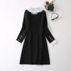 1025 2023 Runway Dress Autumn Dress V Neck Black Long Sleeve Märke samma stil Empire Womens Dress Fashion High Quality YY